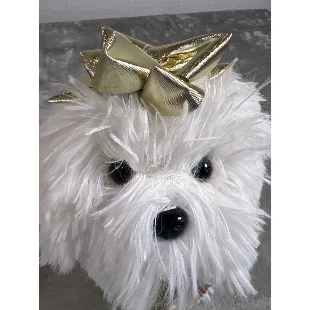 Dan Dee Collectors Choice White Shaggy Dog Plush Gold Bow Gift Bag‎ Snowflake